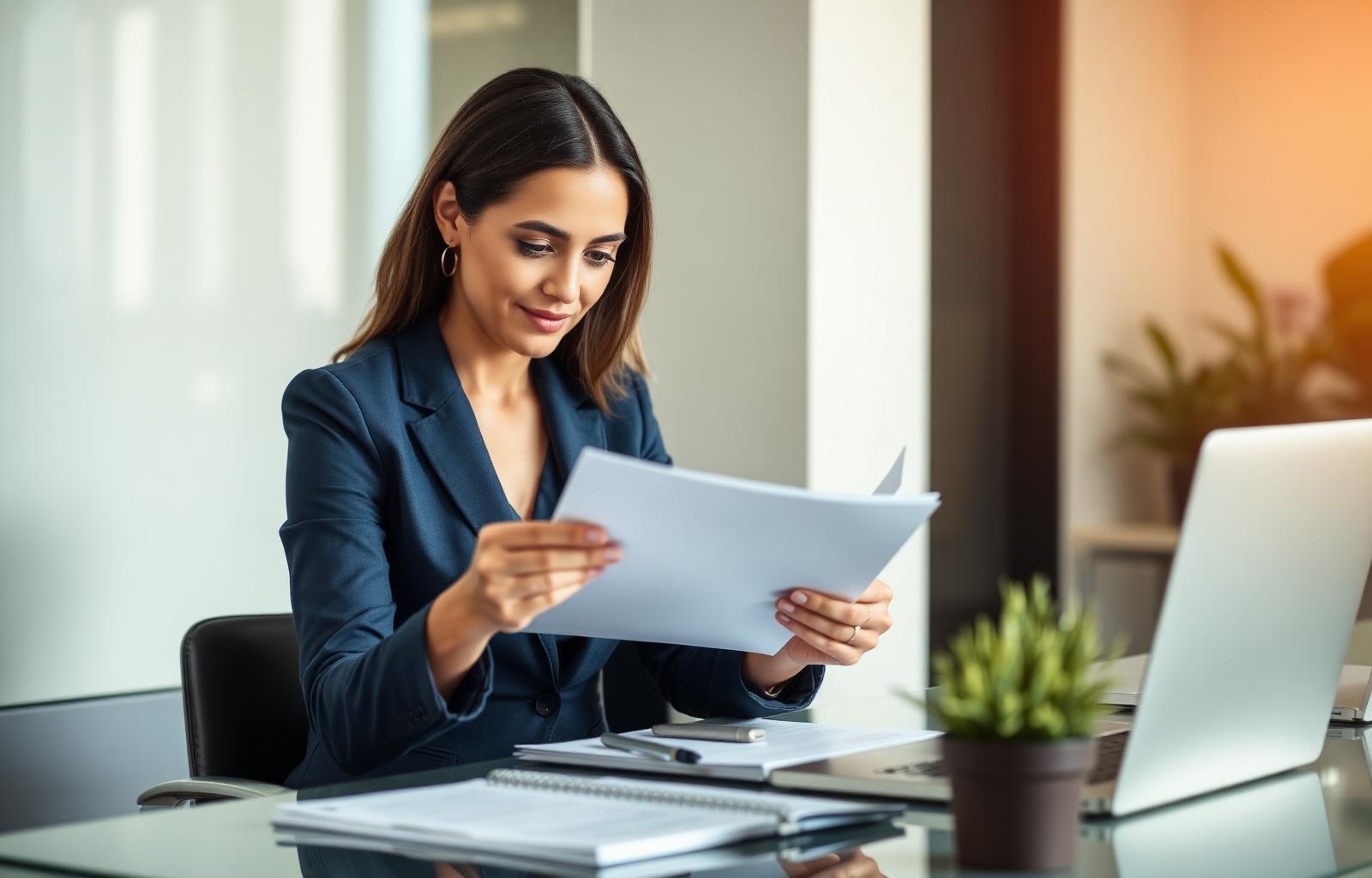 Financial consultant reviewing client documents